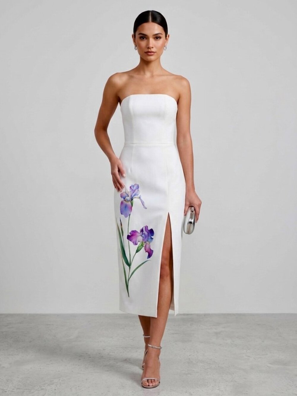 Generation Love Purple Floral Strapless Midi Dress Size XS NWT